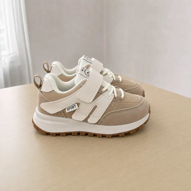 Toddler sneakers on a table, angle 2